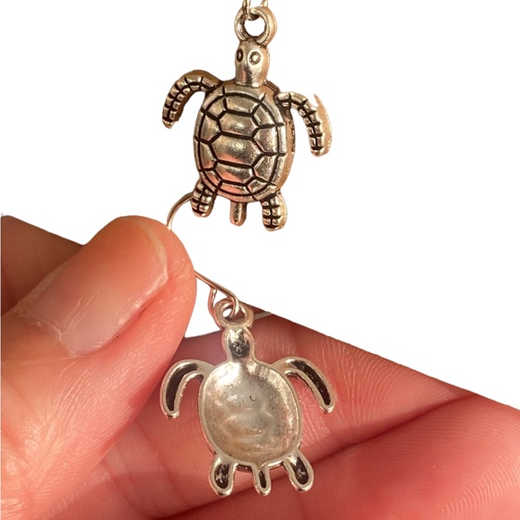 Silver Sea Turtle Drop Earrings - Picture 4 of 4